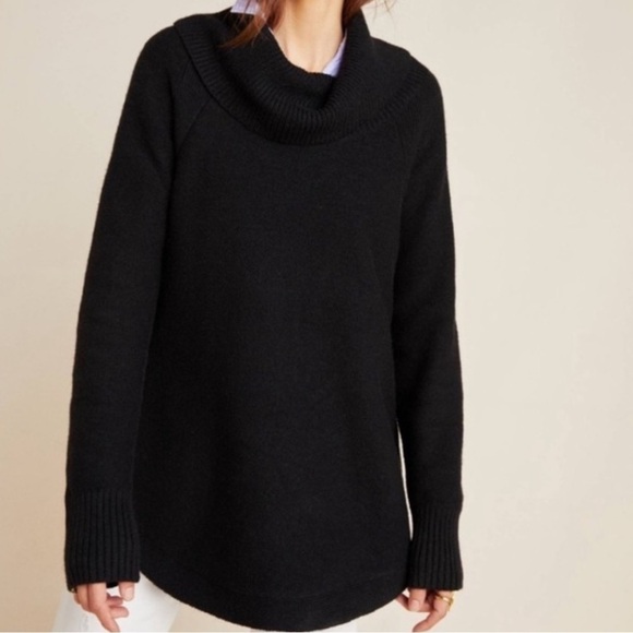 Moth Anthropologie Georgia Sweater Black Medium Pullover Cowl Neck Tunic - Picture 2 of 10